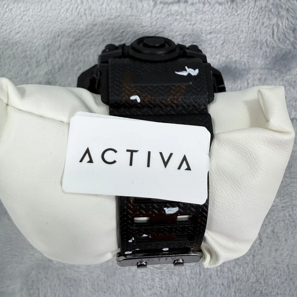 Activa Mens Shock Resistant Multi-Function Sport Watch Black White Splatter